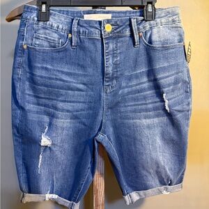 Royalty For Me Blue Distressed Denim Bermuda Shorts - Women's